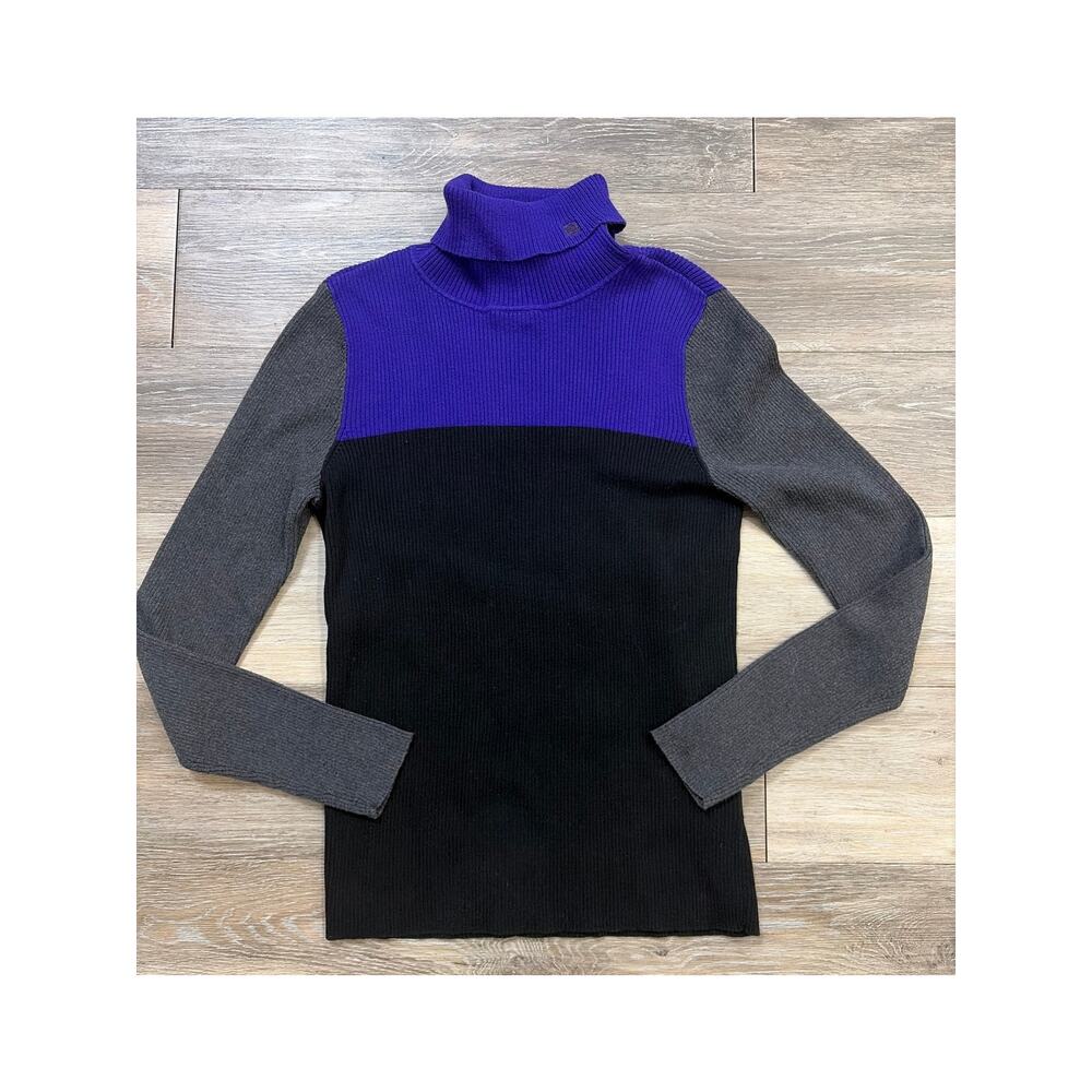 Lauren Ralph Lauren Colorblock Turtleneck Sweater Large Ribbed Knit